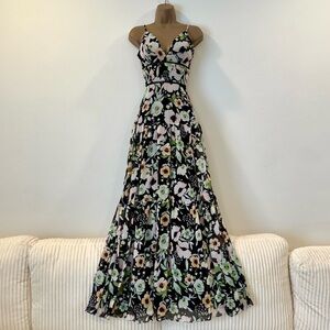 Floral long formal prom dress adjustable straps black green pink orange white